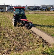 あぜ塗り作業とシロサギとアオサギと